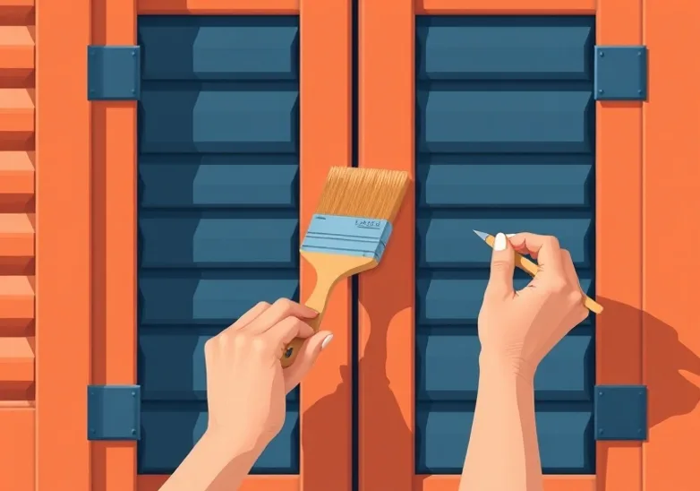 Mise en peinture au pinceau de volets et d'encadrements en bois