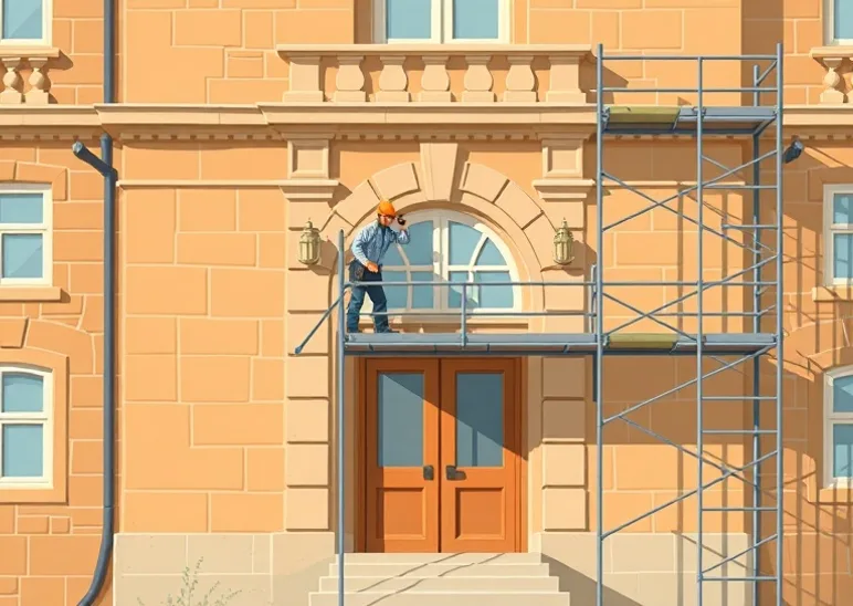 Ravalement de façade en pierre, nettoyage et application d'enduit